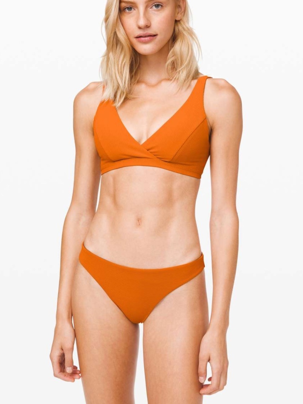 Lululemon Clear Waters Bikini Top and Pool Play Bikini Bottoms in Ochre